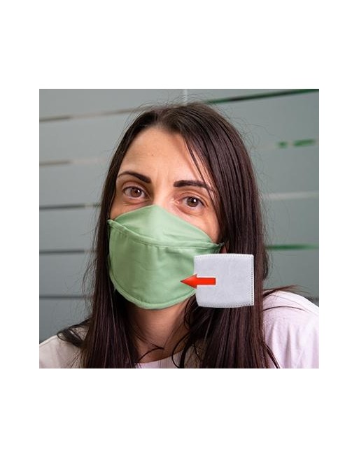 Mascherina in cotone lavabile Porta-Filtro Verde Chiaro TG:M
