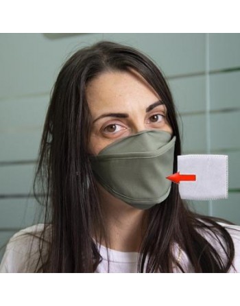 Mascherina in cotone lavabile Porta-Filtro Verde Scuro TG:M